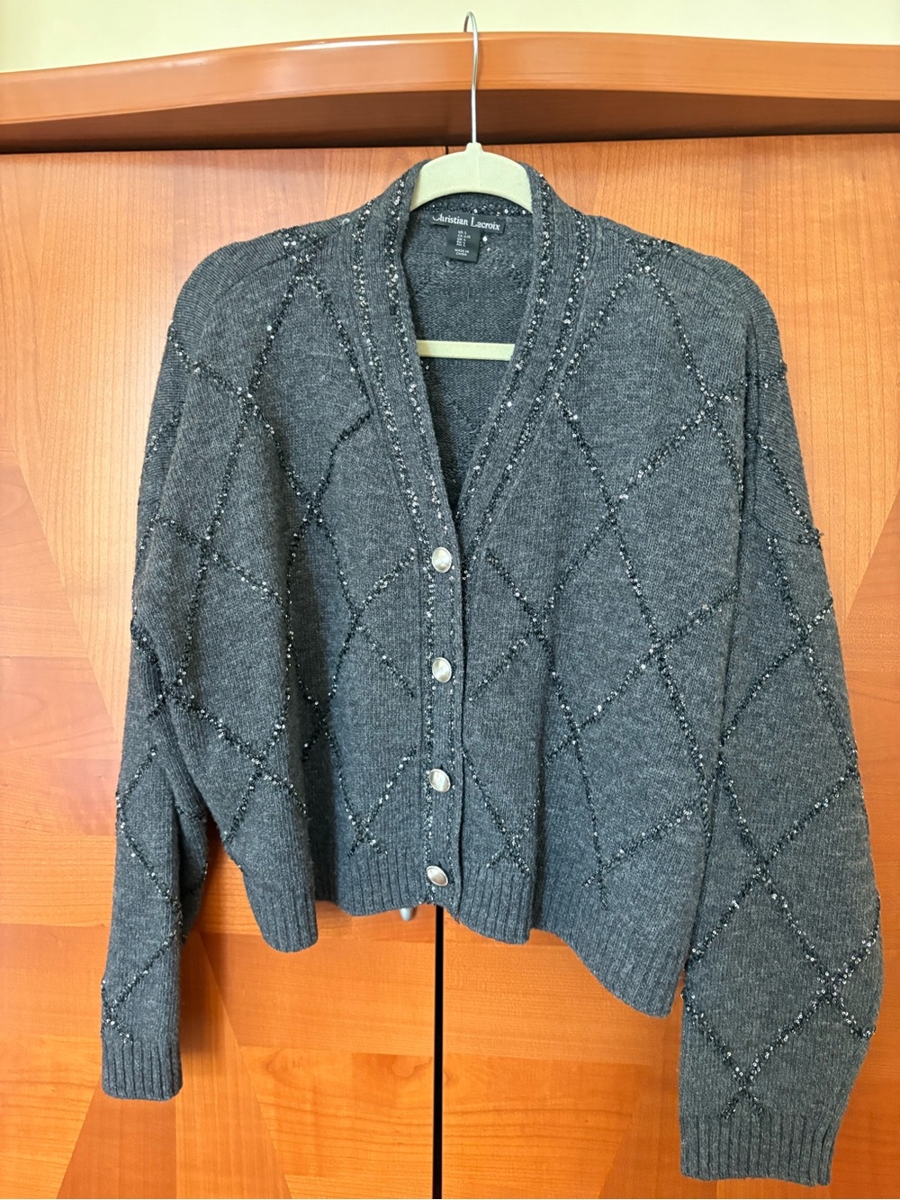 Christian Lacroix Charcoal Gray Beaded Diamond Cardigan